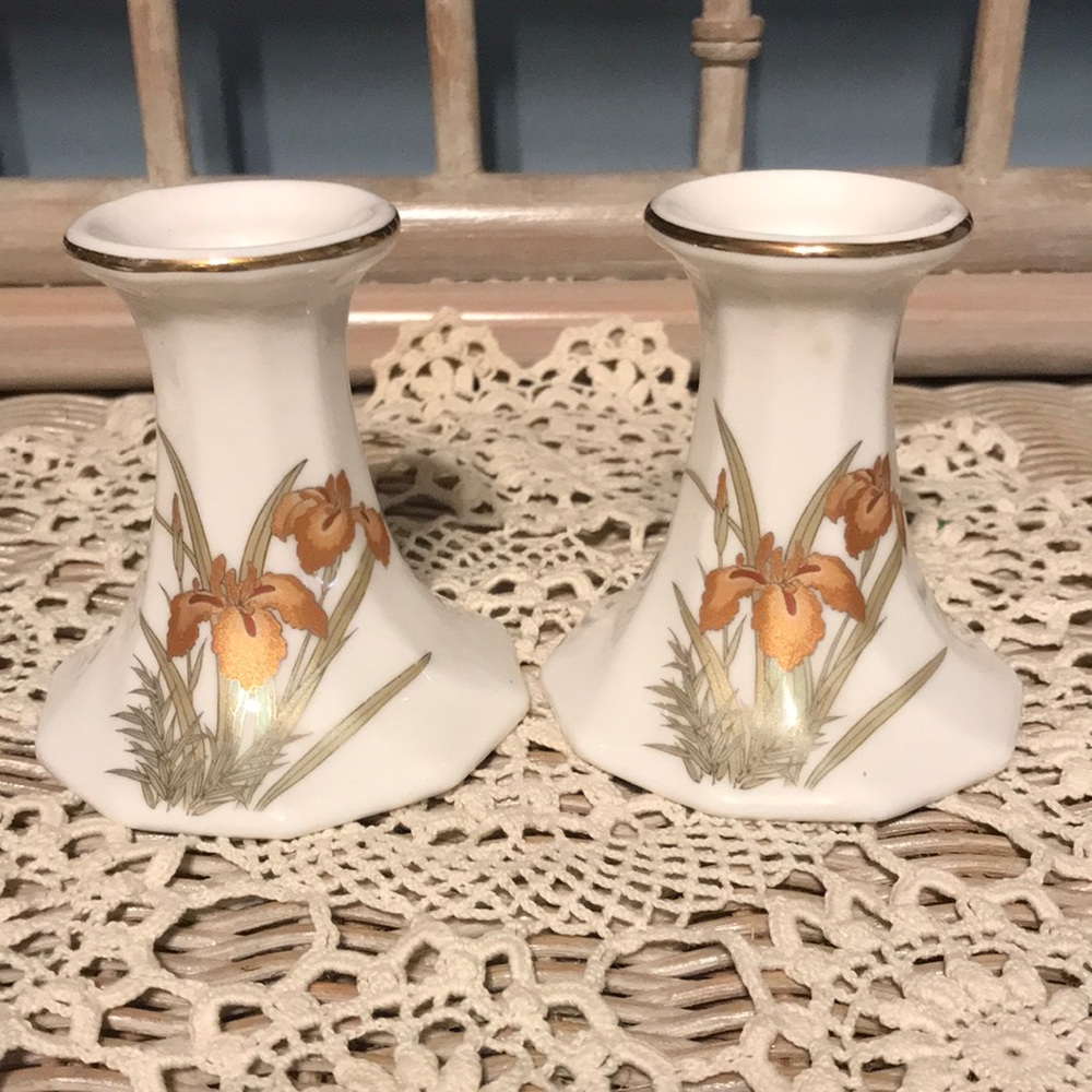 Fine China Candle Holders Iris Motif